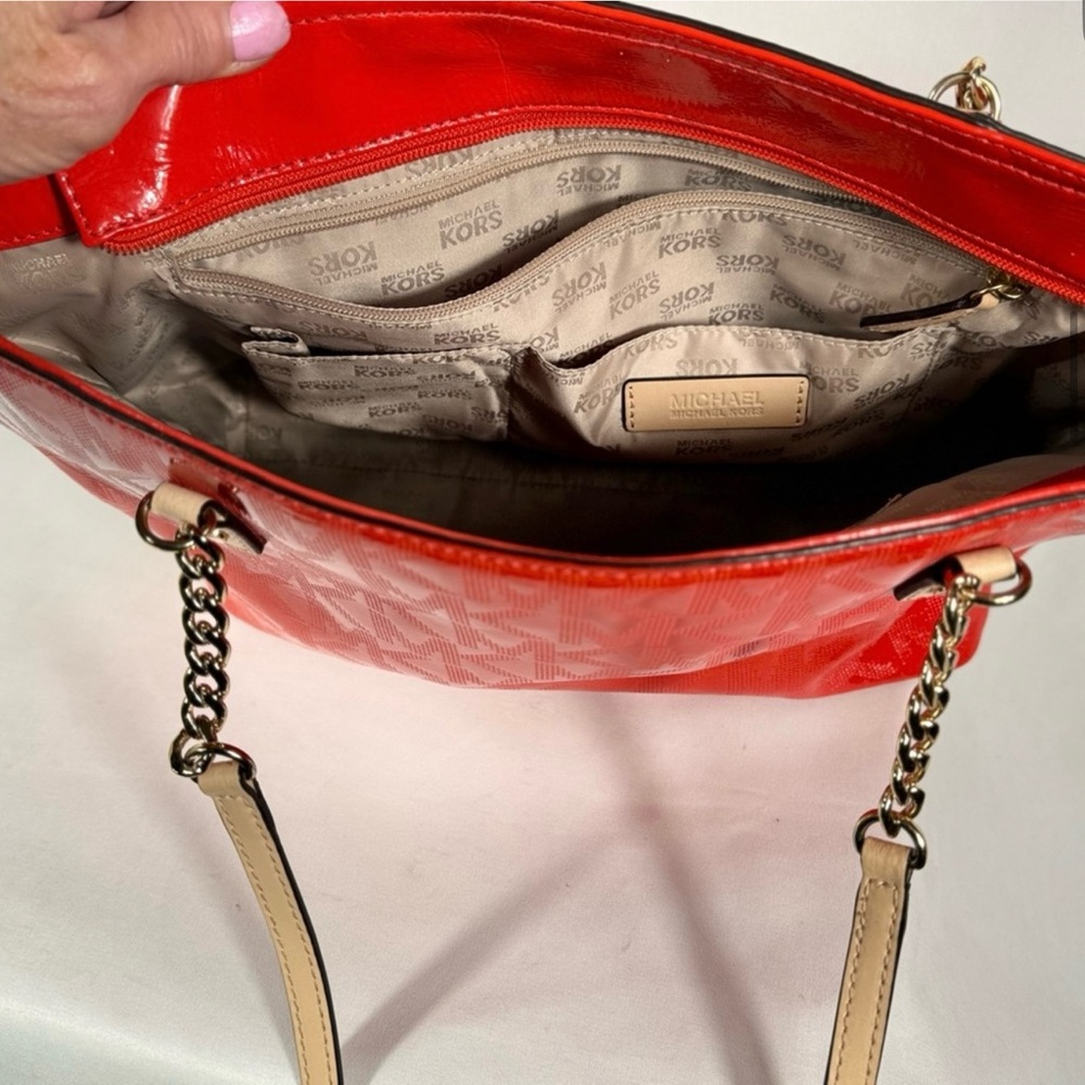 Michael Kors Patent Leather Red Tote Bag - Picture 10 of 11